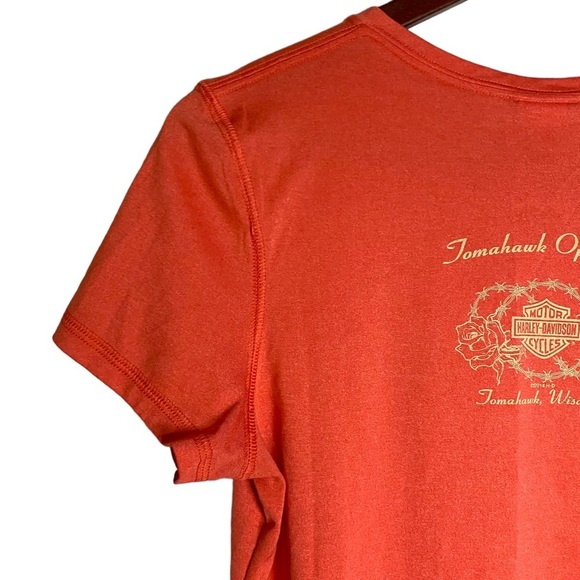 Harley-Davidson Coral V-Neck T-Shirt Tomahawk Wisconsin Graphic Printed Medium - Picture 10 of 16